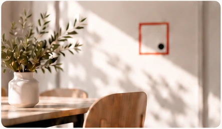 Warm, sunlit office interior